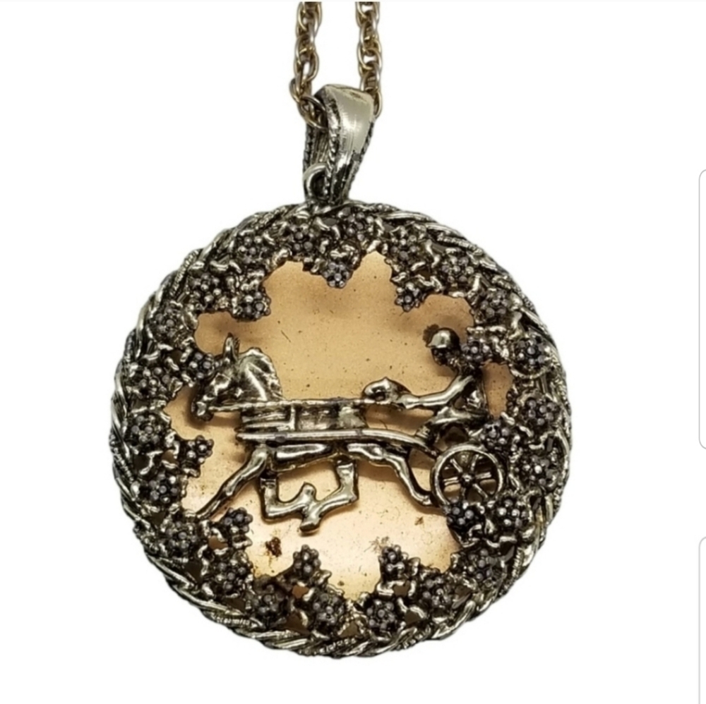 Vintage Goldplated Horse  Jockey Statement Necklace